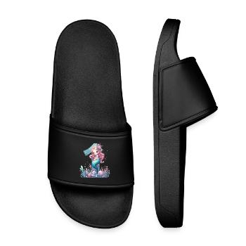1 Year Mermaid Cute Birthday Gift - Kids’ Pool Sliders - black - Front