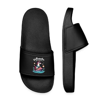 Pinker Einhorn Wellenreiter - Kinder Badelatschen - Schwarz - Vorne
