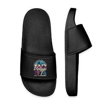 Vintage 1976 Vintage Retro Birthday Gift - Kids’ Pool Sliders - black - Front