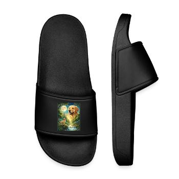 Howling to the Moon Meme Tier Hund Labrador - Kinder Badelatschen - Schwarz - Vorne