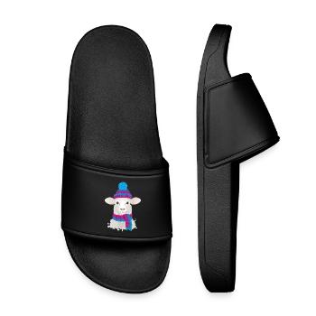 mouton blanc avec chapeau à bobble coloré et écharpe tricotée - Claquettes enfant - noir - Devant