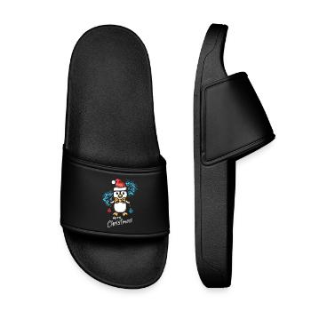 Weihnachtspinguin mit Schneeflocken - Kinder Badelatschen - Schwarz - Vorne