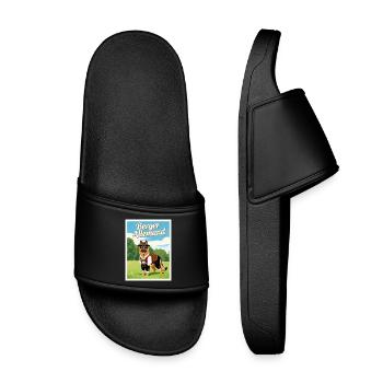 Deutscher Schäferhund in bayerischer Tracht - Kinder Badelatschen - Schwarz - Vorne