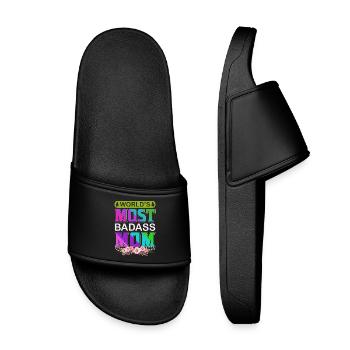 World's Badass Mom – Mutiges, florales Muttertagsgeschenk - Kinder Badelatschen - Schwarz - Vorne