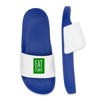 Eat Plants Funny Vegan Vegetarian Statement Logo - Kids’ Pool Sliders - royal blue - Front