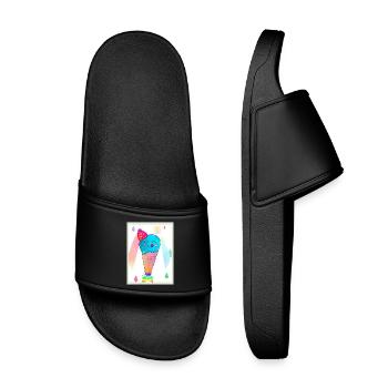 Kunterbunte Kawaii-Eiscreme - Kinder Badelatschen - Schwarz - Vorne