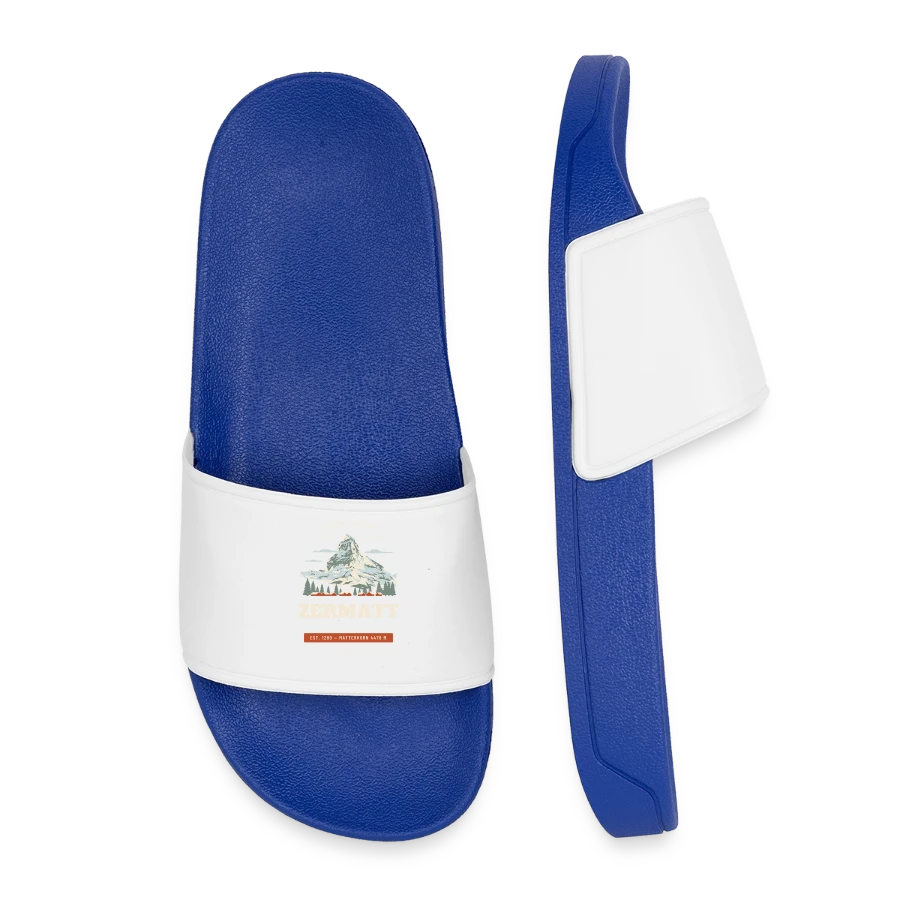 Zermatt badge on a kids’ pool sliders, royal blue
