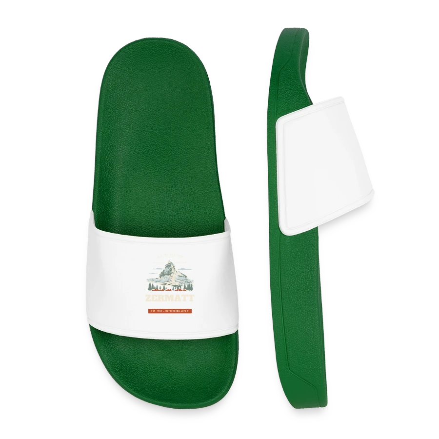 Zermatt badge on a kids’ pool sliders, dark green