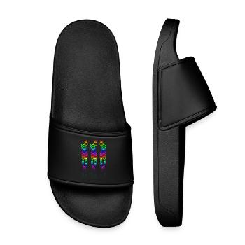 CSD 3girl friends lbgtq+ gay regenbogen party lesb - Kinder Badelatschen - Schwarz - Vorne