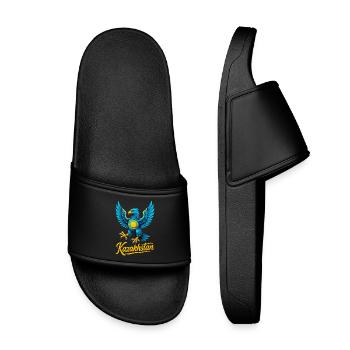 Kasachstan Adler Flagge Fahne cool Geschenk - Kinder Badelatschen - Schwarz - Vorne