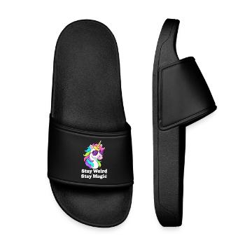 Buntes Einhorn mit Sonnenbrille - Kinder Badelatschen - Schwarz - Vorne