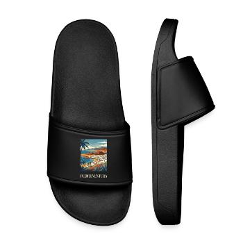 Fuerteventura Coastal Poster Canary Islands Spain - Kids’ Pool Sliders - black - Front
