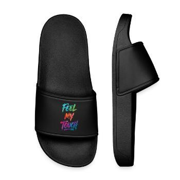 Feel My Touch Colorful Text Painting Print - Kids’ Pool Sliders - black - Front