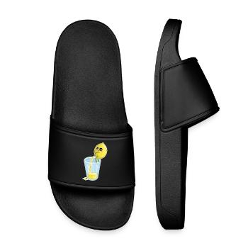 Lemon Makes Juice – Funny Cartoon - Kids’ Pool Sliders - black - Front