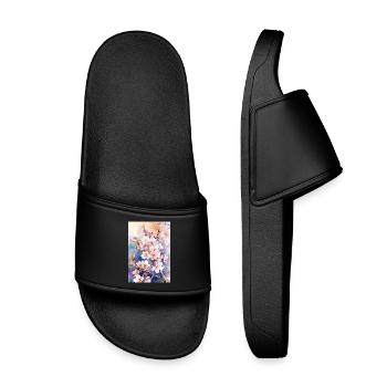 Watercolor pastel cherry blossoms - Kids’ Pool Sliders - black - Front