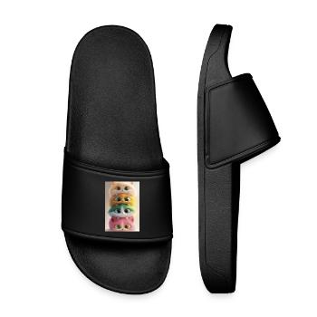 Stacked Rainbow Plush Cats - Kids’ Pool Sliders - black - Front