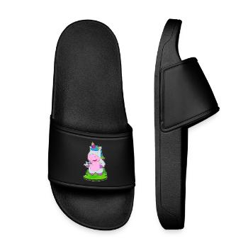 Einhorn Kuchen - Kinder Badelatschen - Schwarz - Vorne