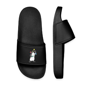 Penguin juggler juggling - Kids’ Pool Sliders - black - Front