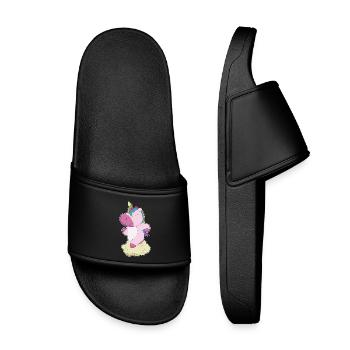 Einhorn Jogger Joggen Sport - Kinder Badelatschen - Schwarz - Vorne