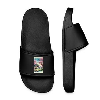 Japan Kirchenblüten Otaku Design - Kinder Badelatschen - Schwarz - Vorne