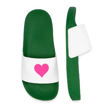 Herz pink Herz rosa Geschenk Valentinstag - Kinder Badelatschen - Dunkelgrün - Vorne