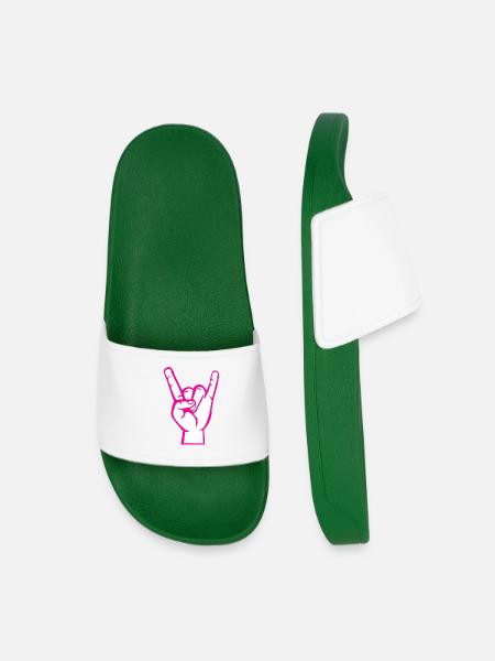 Hand mit Rock- Metal -Satan Symbol Pink - Kinder Badelatschen - Dunkelgrün