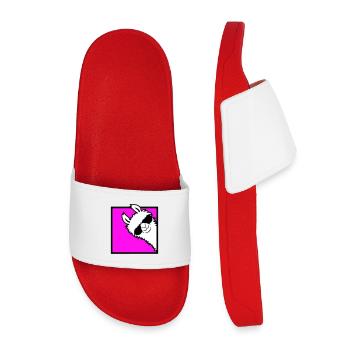 Lama Cool Guckt um Ecke Seite Sonnenbrille Alpaka - Kinder Badelatschen - Rot - Vorne