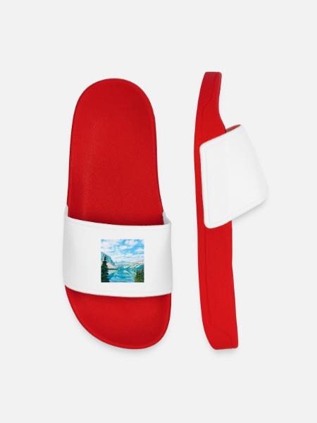 Sky blue mountain lake reflection - Kids’ Pool Sliders - red