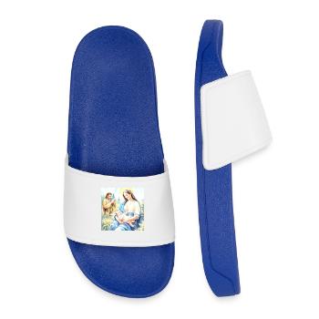 Nativity of Jesus - The Holy Family - Kids’ Pool Sliders - royal blue - Front