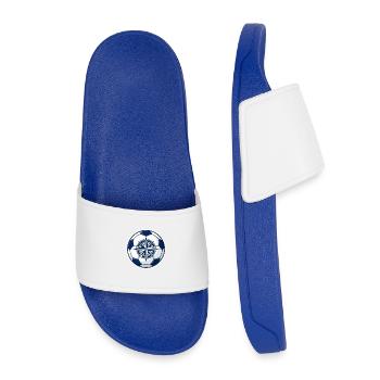 Kompassball: Richtungsfußball Design - Kinder Badelatschen - Königsblau - Vorne