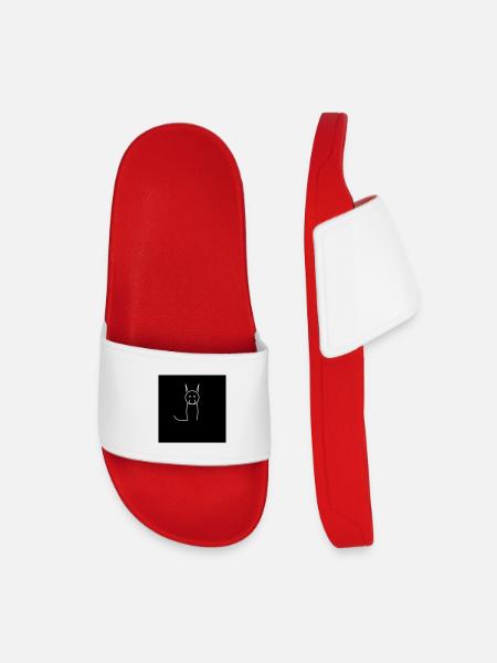 Minimalist cat on black - Kids’ Pool Sliders - red