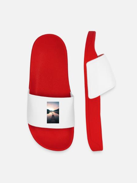 West by the lake with a pier and swans - Kids’ Pool Sliders - red