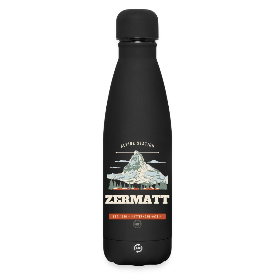 Zermatt badge on a matte insulated water bottle 500 ml, black
