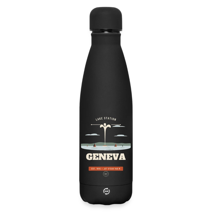 Geneva badge on a matte insulated water bottle 500 ml, black
