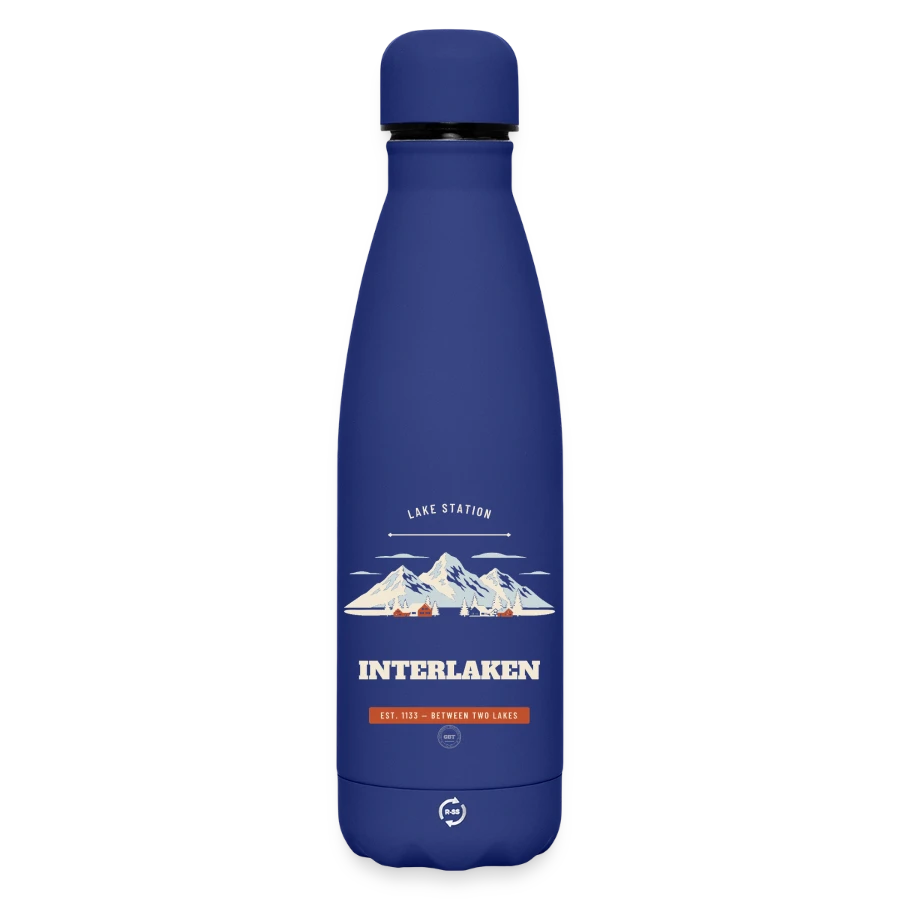 Interlaken badge on a matte insulated water bottle 500 ml, dark blue 