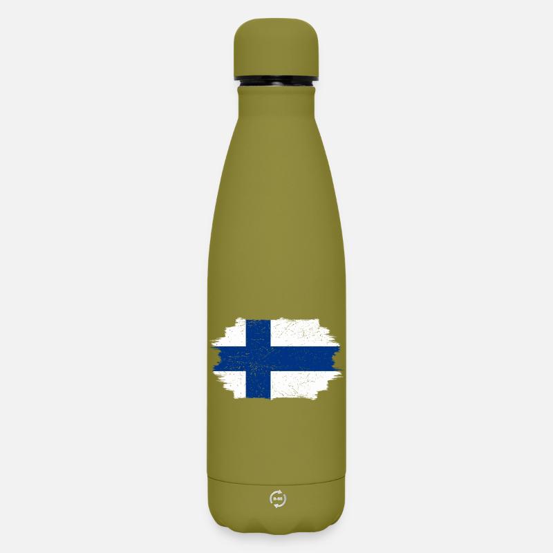 Croix du drapeau finlandais brossé - Bouteille isotherme SOFT TOUCH 500 ml - vert olive 