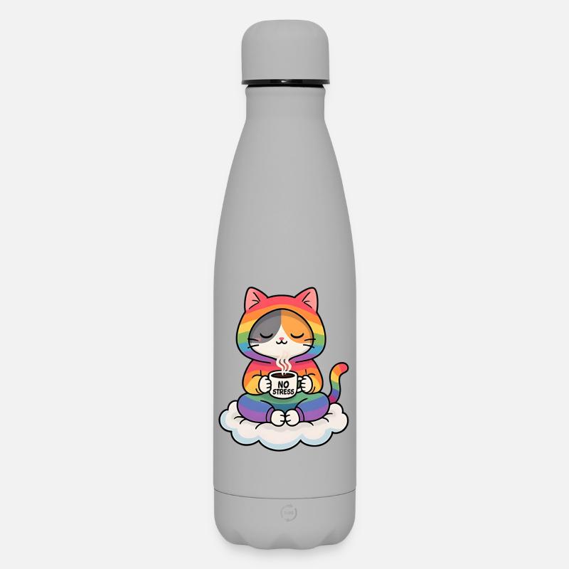 Regenbogenkatze auf einer Wolke - Matte Thermosflasche 500 ml - Grau