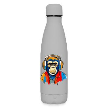 Monkey with headphones - Matte Insulated Water Bottle 500 ml - grey - Front