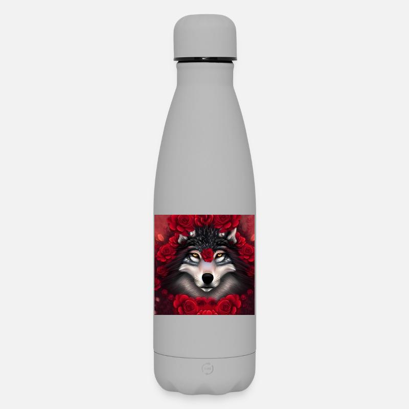 Merveilleux loup avec des fleurs. - Bouteille isotherme SOFT TOUCH 500 ml - gris