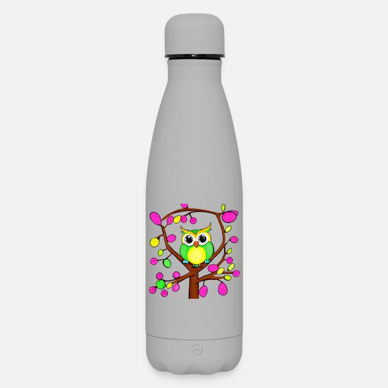 Glückliche Eule in einem bunten Baum - Matte Thermosflasche 500 ml - Grau