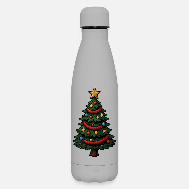 Comic-Weihnachtsbaum bunt geschmückt - Matte Thermosflasche 500 ml - Grau
