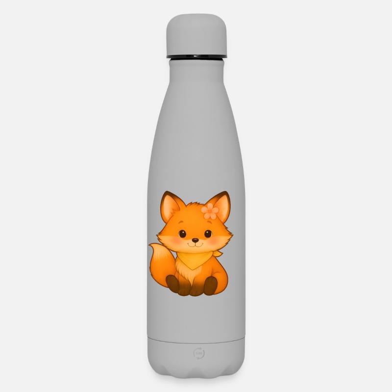 Kleiner Fuchs mit Blume und Halsband - Matte Thermosflasche 500 ml - Grau