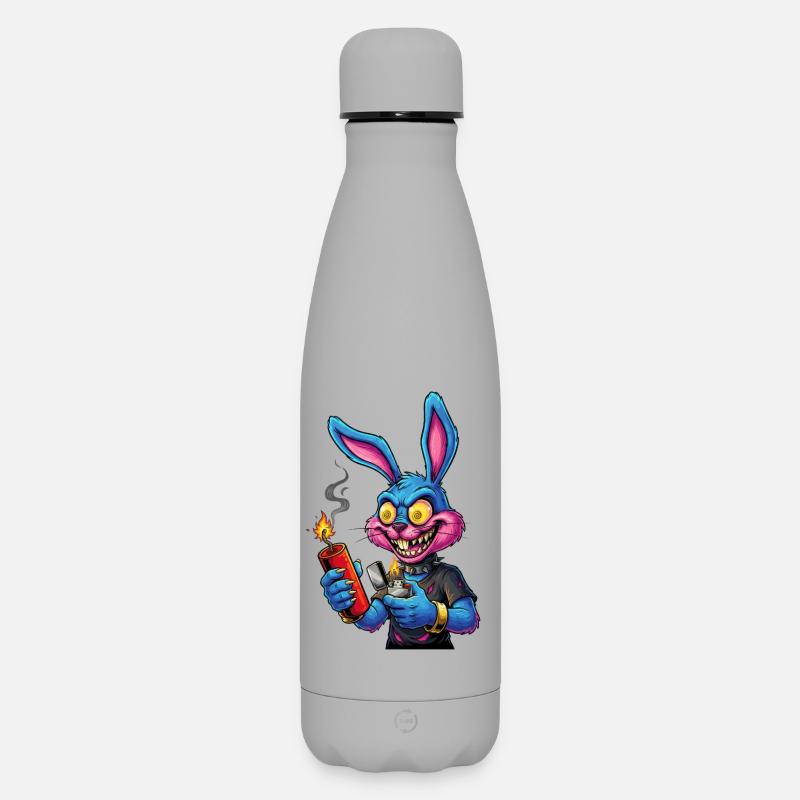 Neon Bunny with Fireworks New Year's Eve Firecracker Pyro - Matte Insulated Water Bottle 500 ml - grey