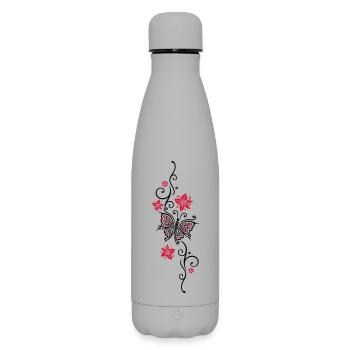 Floral tendril butterfly summer flowers flowers - Matte Insulated Water Bottle 500 ml - grey - Front