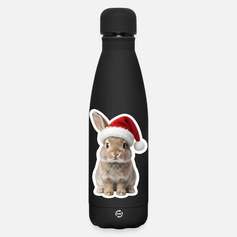 Joli lapin avec chapeau - Lapin de Noël - Bouteille isotherme SOFT TOUCH 500 ml - noir