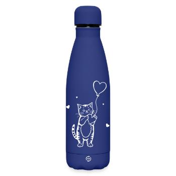 Chat blanc au cœur - Bouteille isotherme SOFT TOUCH 500 ml - bleu foncé  - Devant