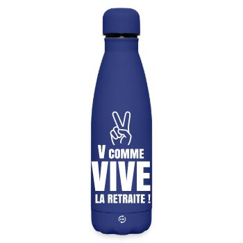 V Comme Vive la Retraite (texte blanc) - Bouteille isotherme SOFT TOUCH 500 ml - bleu foncé  - Devant