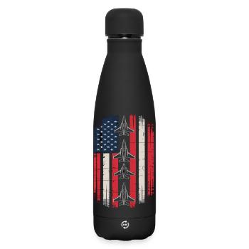 Jet Fighter USA Flag – Pilot Airplane - Matte Insulated Water Bottle 500 ml - black - Front