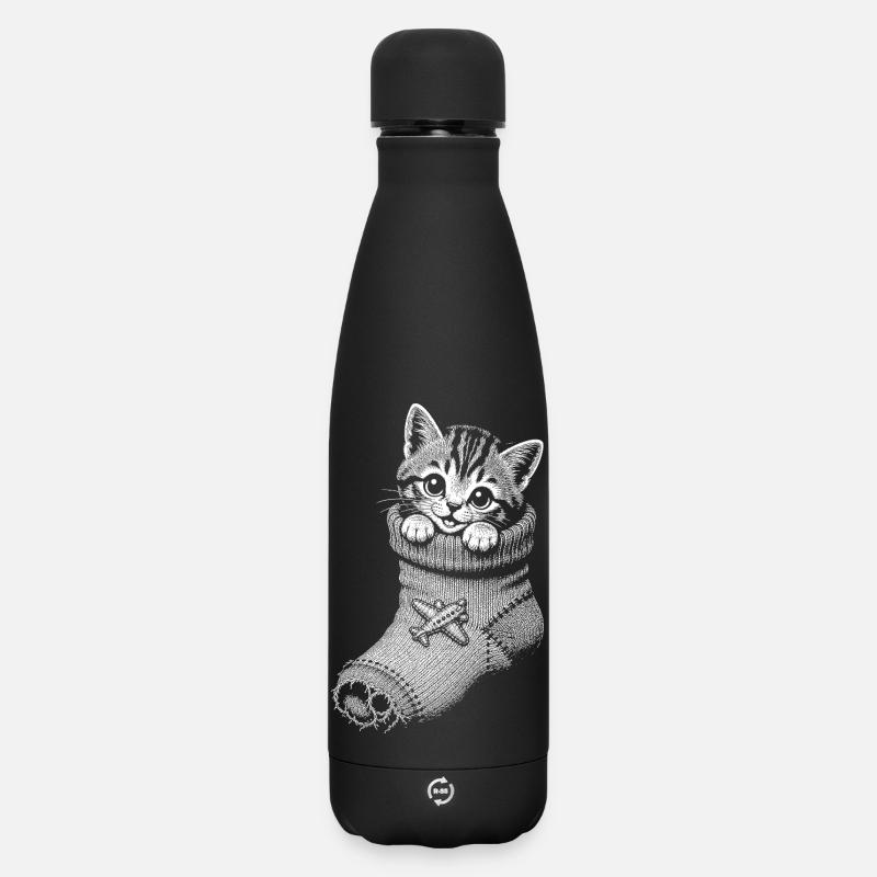 Kätzchen - Matte Panorama Thermosflasche 500 ml - Schwarz