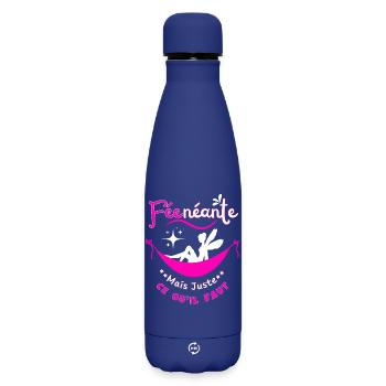 Fée-néante mais juste ce qu'il faut - Bouteille isotherme SOFT TOUCH 500 ml - bleu foncé  - Devant